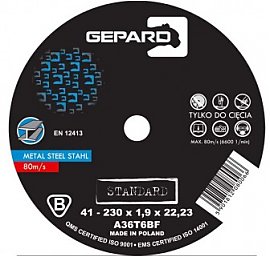 Akcesorium do elektronarzdzi Gepard tarcza do metalu 41 95A 230x1,9x22 Standard