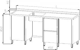 Stół zlewozmywakowy 1-komorowym blokiem 2 szuflad i 2 szafkami E2170 700x1900x850mm
