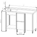 Stół zlewozmywakowy Egaz 1-komorowym z blokiem 2 szuflad,szafką i półką E2165 600x1400x850mm